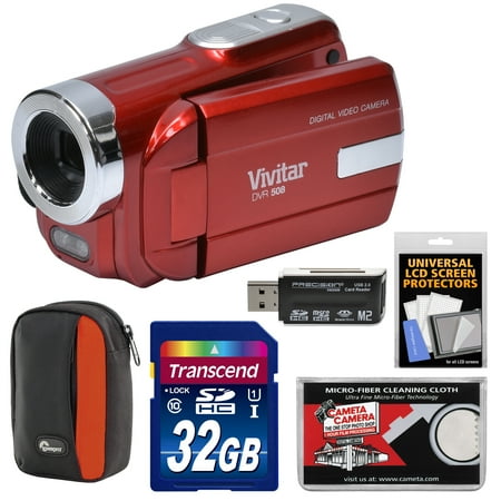 Vivitar DVR-508 HD Digital Video Camera Camcorder (Red) with 32GB Card + Case + (Best Low Cost Digital Camcorder)