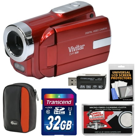 - Vivitar DVR-508 HD Digital Video Camera Camcorder (Red) with 32GB Card + Case + Kit
