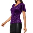 thumbnail image 6 of BLVB Women's Sparkle Sequin Top Glitter V Neck T Shirt Party Concert Tee Shirt Blouses Holiday Outfits, 6 of 7