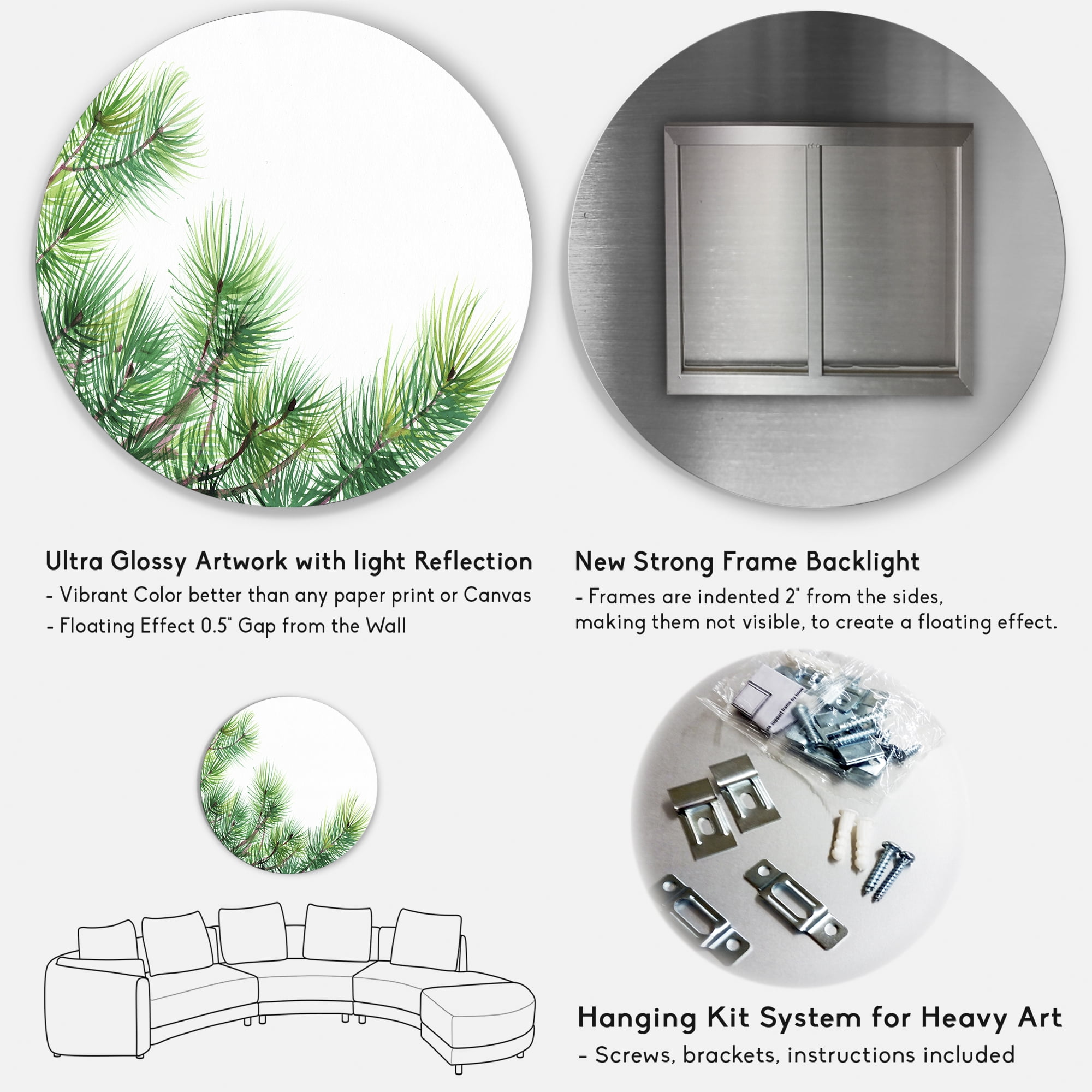 Designart 'Close Up Pine Tree Branches' Traditional Circle Metal Wall Art 23x23 - Disc of 23