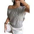thumbnail image 2 of Women'S Summer Off Shoulder Floral Sweaters Cap Sleeve Loose Knit Cute Pullover Tops Gray S, 2 of 8