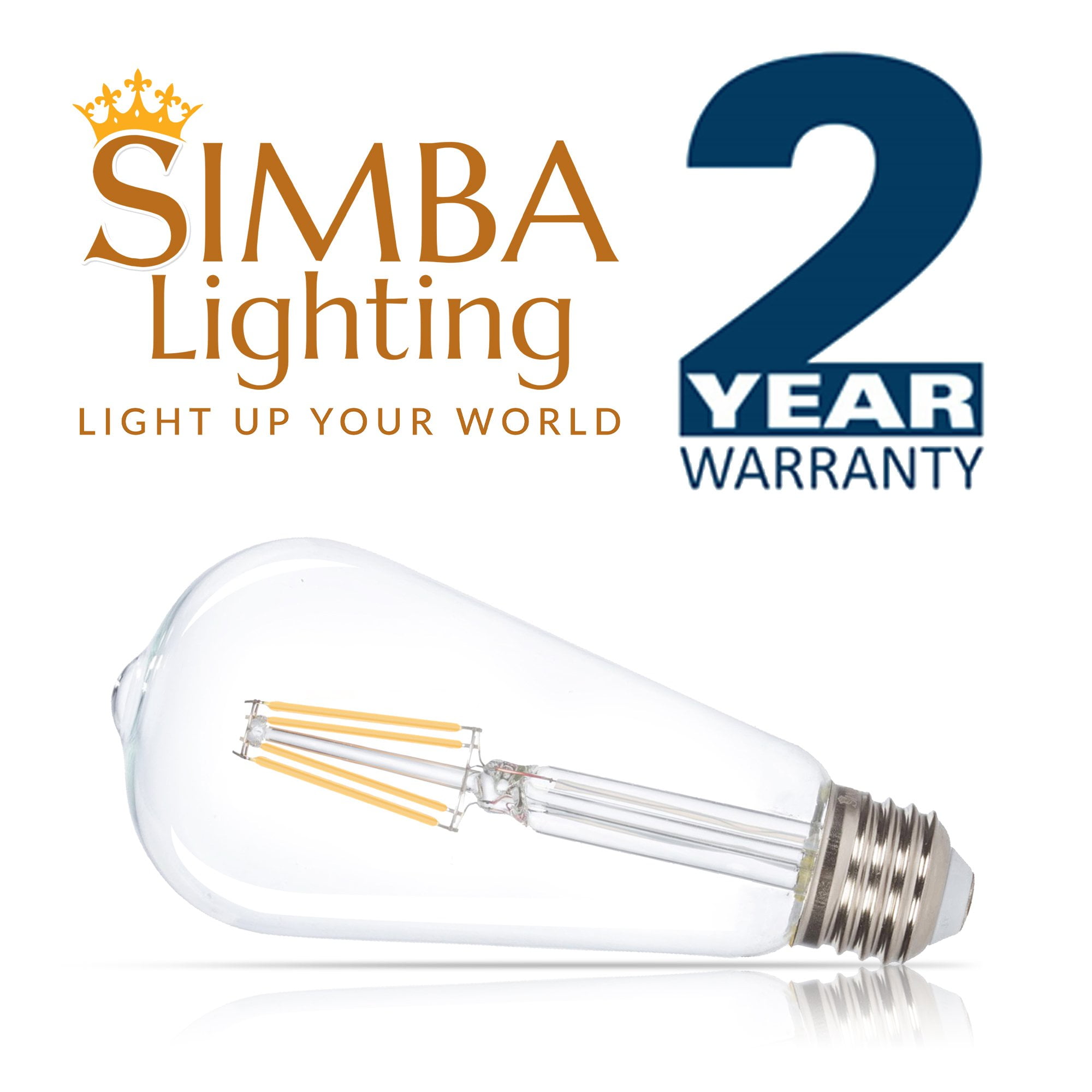 Simba Lighting LED Edison ST21 6W 60W Equivalent Light Bulbs 120V Dimmable E26 Base 2700K Warm White 6-Pack