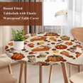 thumbnail image 5 of Round Table Cover 36-44 Inch Fall Pumpkins Waterproof Reusable Table Cloth Round Fitted Vinyl Tablecloth with Elastic Edged for Parties Outdoors, Pie Food Thanksgiving Maple Leaves, 5 of 9