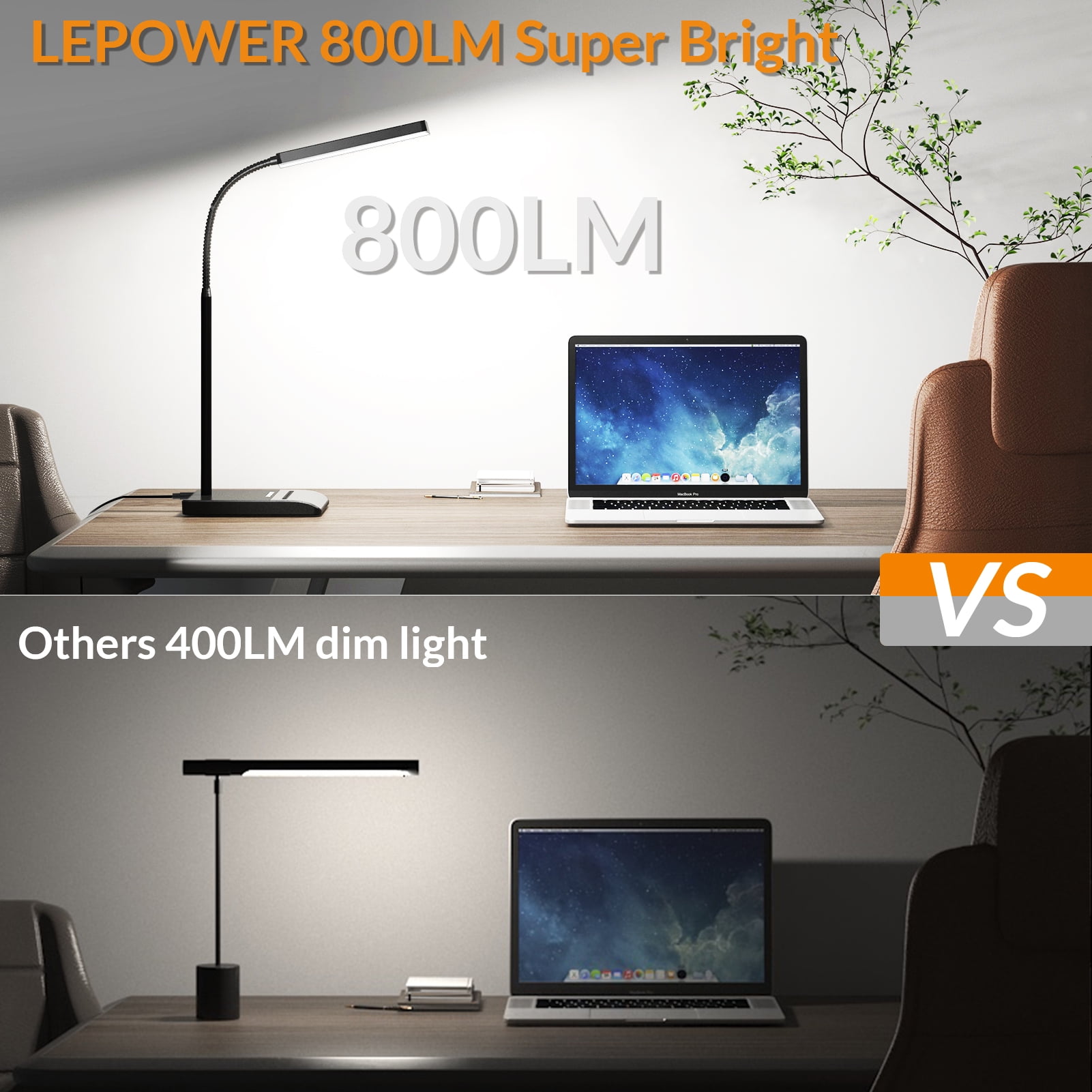 LEPOWER LED Desk Lamp, 800LM LED Touch Desk Lamp for Home Office, 12W 50 Lighting Modes Eye-Caring Reading Lamp Gooseneck Lamp