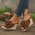 thumbnail image 3 of Rokmnt Womens Bow Wedges Dress Sandals 2026 Fashion Leopard Bride Wedding Bowknot Platform Chunky Heeled Slip on Pumps Casual High Heels Summer Shoes Brown Size 9.5, 3 of 7