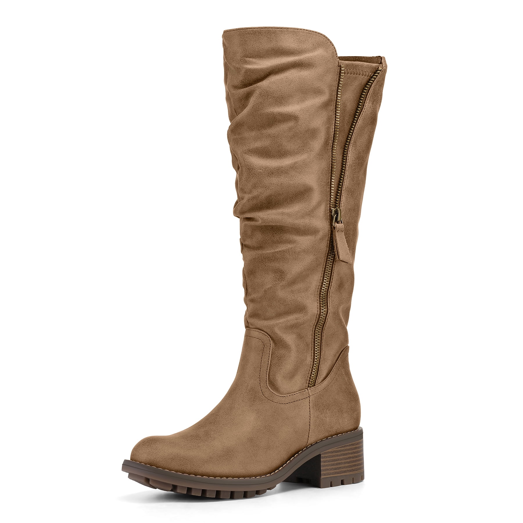Pennysue Women's Knee High Boots Tan 2 Inch Side Zipper Boots 7M