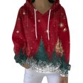 thumbnail image 2 of Women's Fashion Casual Hooded Loose Printed Long Sleeve Sweatshirt with Christmas Tree Print, Great for Holiday Outfits and Casual Look, Festive and Soft,Wine,L, 2 of 5