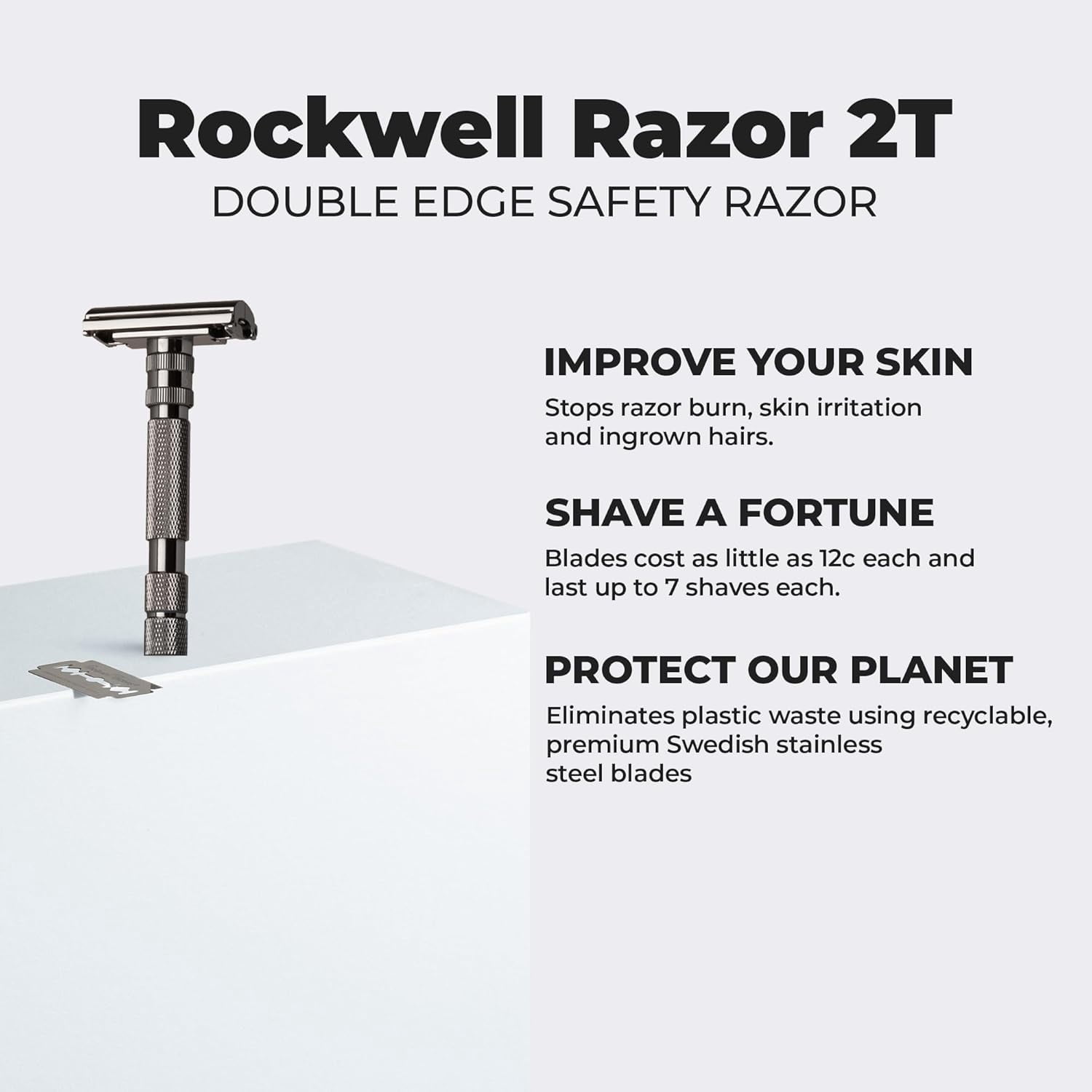 Rockwell Razors T2 Adjustable Safety Razor for Men with 5 Razor Blades, Gunmetal Chrome