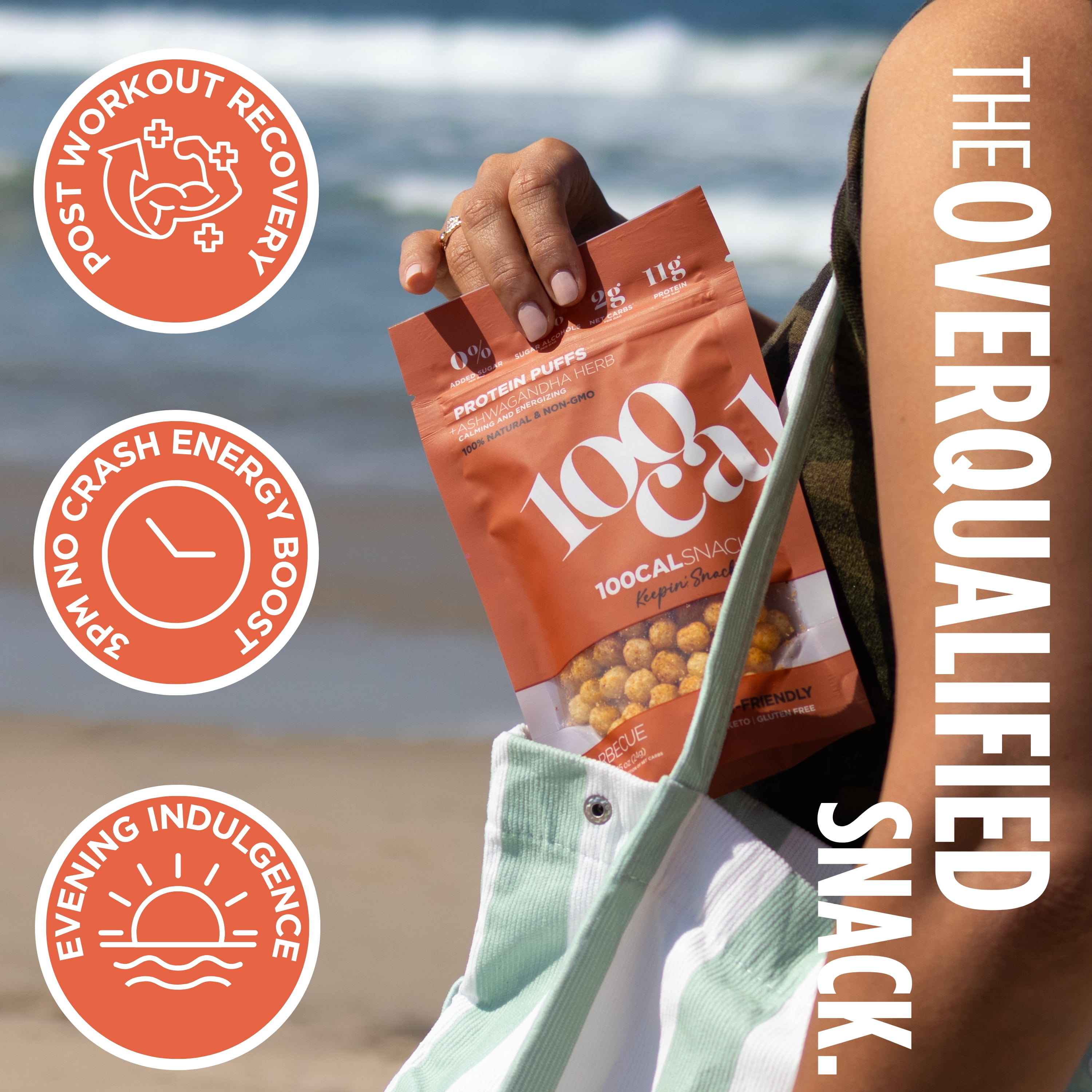 100 Cal Snacks Protein Puffs BBQ, High Protein Low Carb Snack, Gut Healthy, Gluten Free, 0.84 oz bag, 5 bags