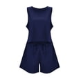 thumbnail image 5 of Riforla Women's Fashionable Casual Two Piece Set Sleeveless Solid Color Loose High Waist Shorts Short sets Navy XXL, 5 of 5