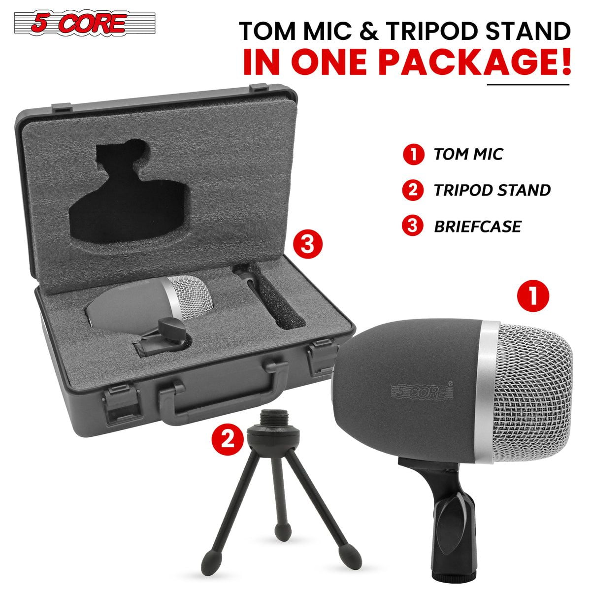 Tom Mic 1Piece Wired Cardioid Bass Drum Microphone Kit High SPL Instrument Microfono w XLR Connection- Tom XP