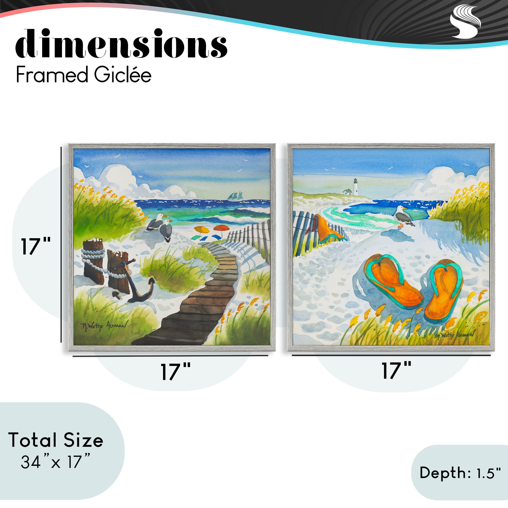 Stupell Industries Boardwalk Through Beach Scenery 2 Piece Gray Framed Giclee Art Set, design by Robin Altman