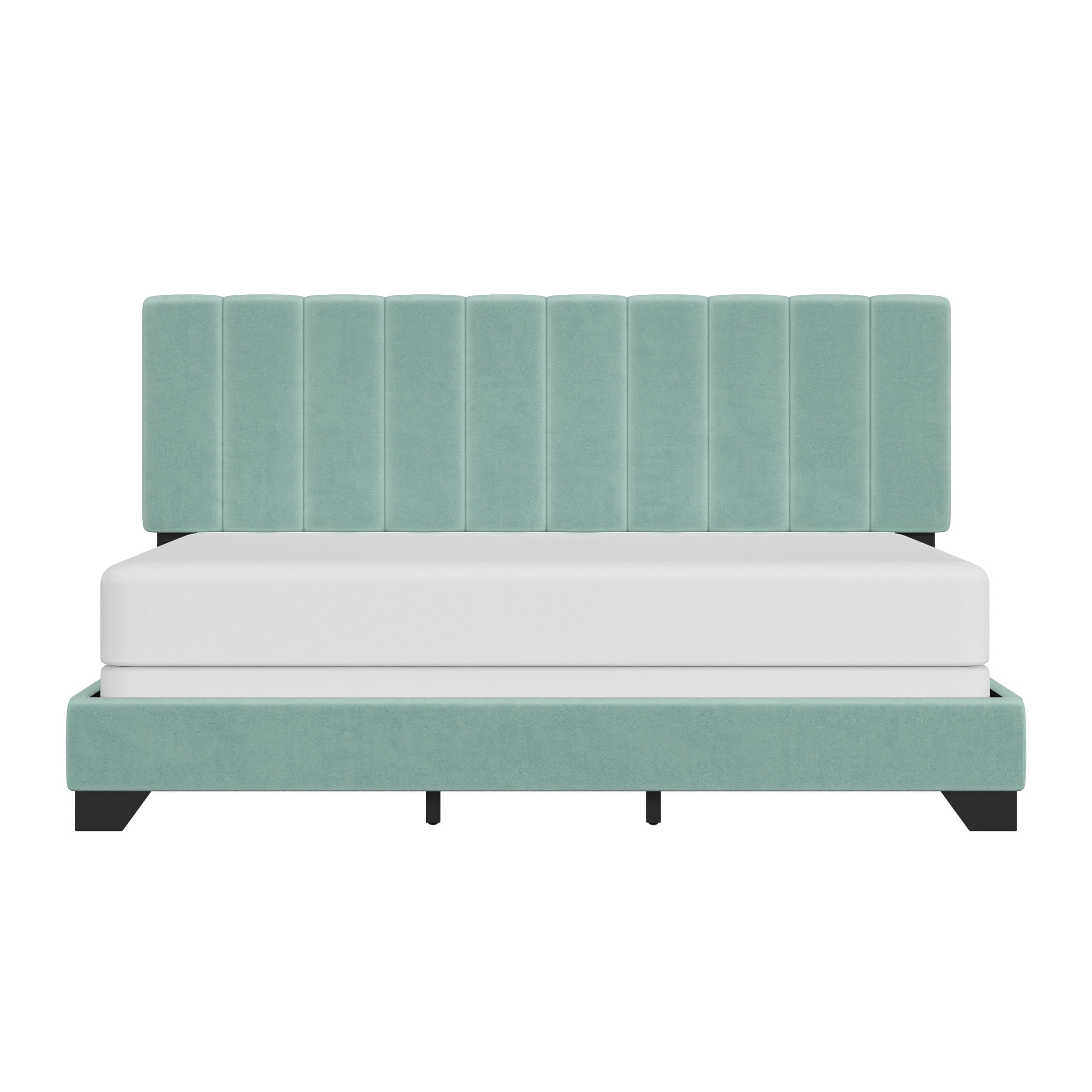 Reece Channel Stitched Upholstered King Bed, Caribbean Green, by Hillsdale Living Essentials