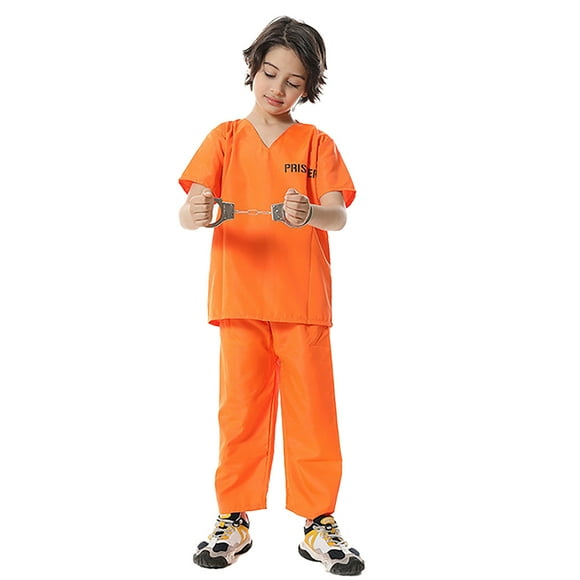 XDZJLR Boys Outfits Prisoner Jumpsuit Adult Prison Orange Jail Pants Inmate Child Set Orange 6-7 Years