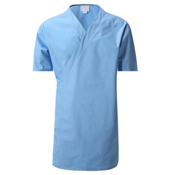 7Encounter Unisex Multifunctional Short Sleeves Wrap Smock Light Blue Size L/XL