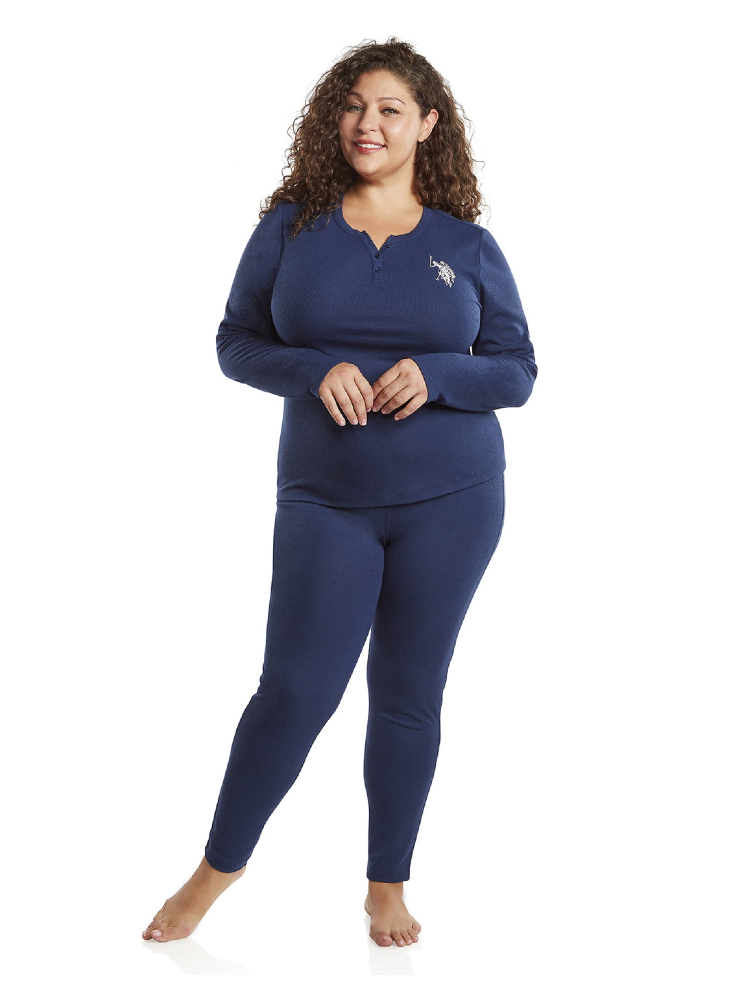 U.S. Polo Assn. Women's Ribbed Henley Long Underwear Thermal Set, 2-Piece Set, Sizes S-3X