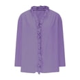 thumbnail image 4 of KyCheLot Cotton Linen Shirts for Women V Neck Summer 3/4 Length Sleeve Solid Color Tops Trendy Ruffle Trim Shirts, 4 of 5
