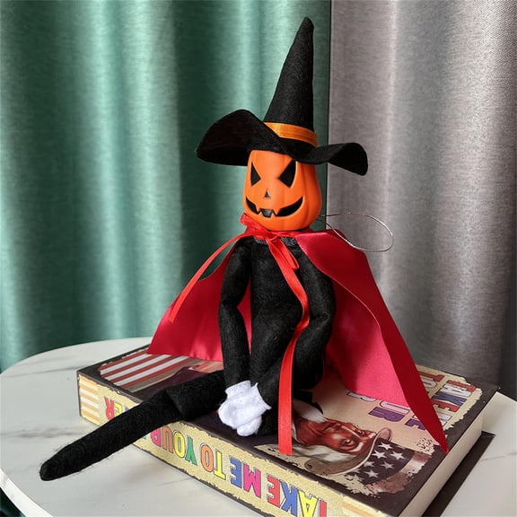 Halloween Pumpkin Knight Plush Doll - Black Hat, White Gloves & Holiday Cloak, Seasonal Home Decor for Christmas and Festive Tabletop Display