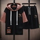 thumbnail image 3 of Conjuntos casuales de dos piezas de manga corta de algodón para hombre, camiseta con capucha suelta de verano 2024 y pantalones cortos, chándales, ropa de calle, conjunto de camisetas y pantalones, 3 of 4