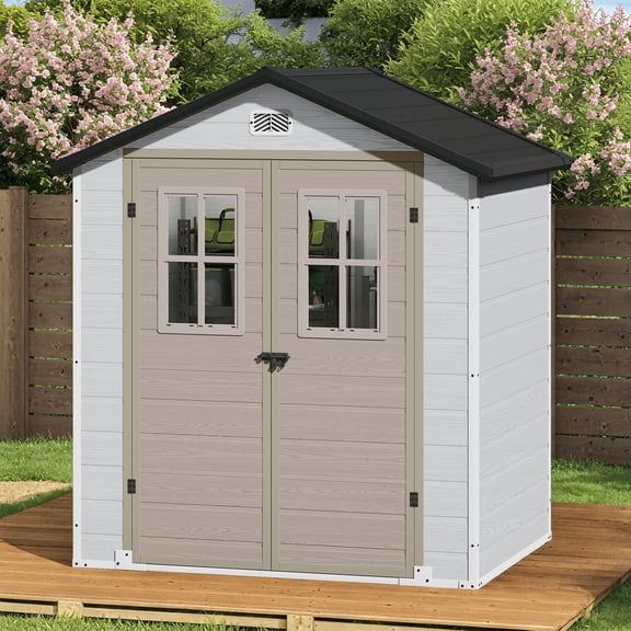 Dextrus 6x4.4 ft Outdoor Storage Shed, Double-Wall Lockable Garden Shed with Sloped Roof for Backyard Patio