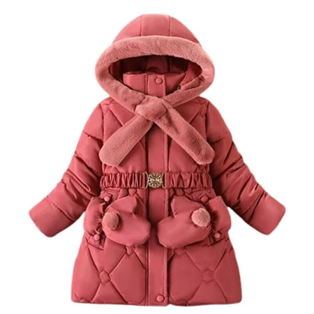 

Kids Girls Hooded Coat Faux Fur Warm Jackets Outwear Puffer Jacket Snowsuit Hoodie Jacket Winter Down Thickened Velve Outwear Zipper Medium Length Cotton-padded Jacket With Gloves