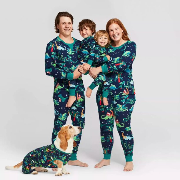 Family Christmas Matching Outfits 2023 Mother Father Kids Pajamas Set Baby Dog Romper Dinosaur Print Sleepwear Xmas Family Look