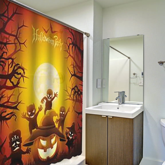 150x180cm Happy Halloween Polyester Fabric Shower Curtain, Spooky Holiday Bathroom Decoration with Festive Print