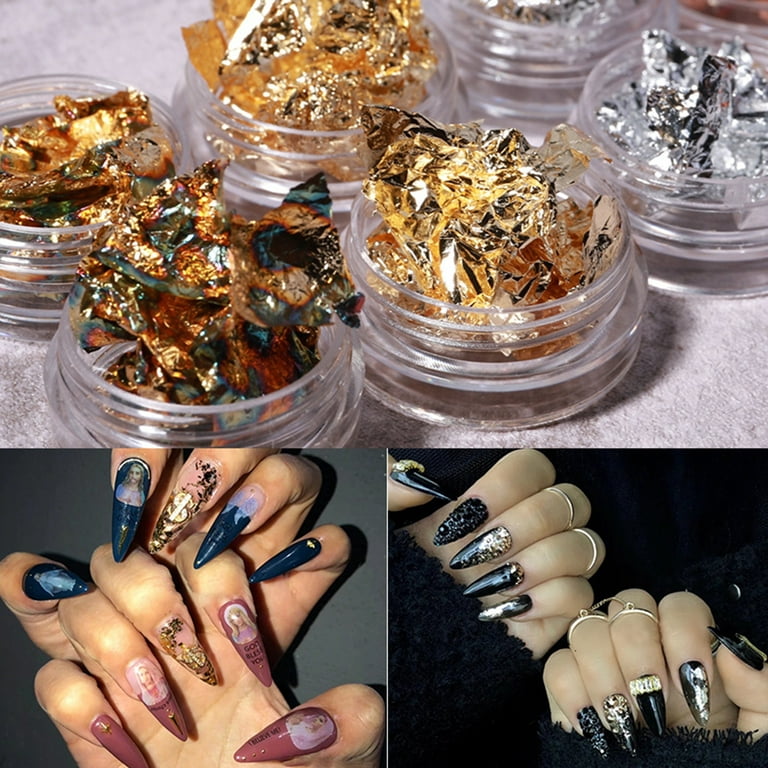 Jiaroswwei 12Pcs/Set Nail Foils Ultra Thin Easy to Stick Lightweight Gold  Nail Foil Sequin Flakes for Manicure 
