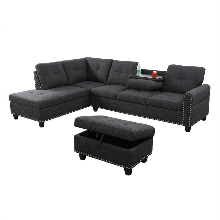 Aukfa 3 Piece Sofa Set, L shape Sectional Couch with Storage