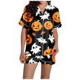thumbnail image 5 of Halloween Silk Pajamas Women Pajama Set for Women Silk Satin Short Sleeve Button Up Top and Shorts with Halloween Print for Cozy Sleepwear and Elegant Black L, 5 of 7