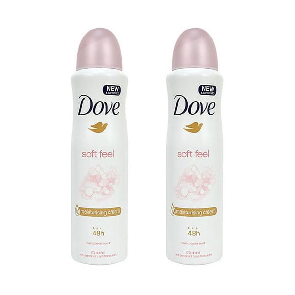 2 Pack Dove Soft Feel Antiperspirant Deodorant Spray, 150ml Each