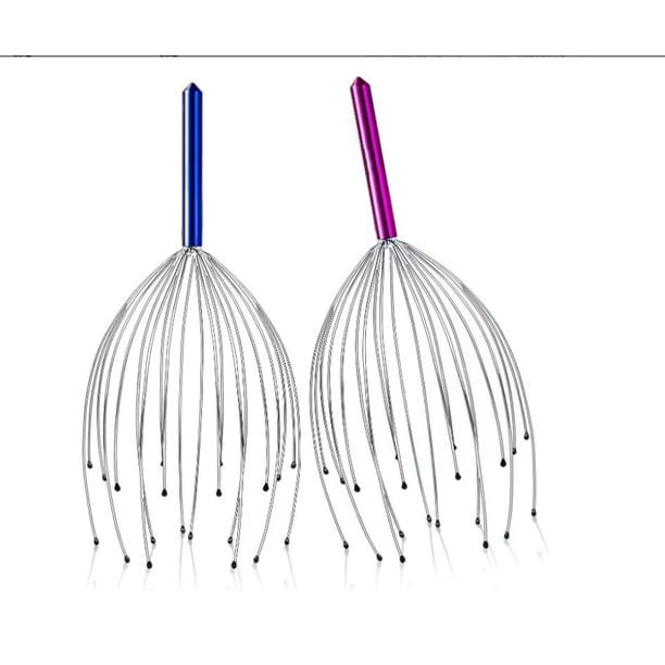 Paquete de 2 masajeadores de cabeza y cuero cabelludo, 20 pinzas para dedos para relajación profunda, estimulación del cabello y alivio del estrés, masajeador de cabeza de mano para cuero cabelludo (azul y morado) Rojo Verde