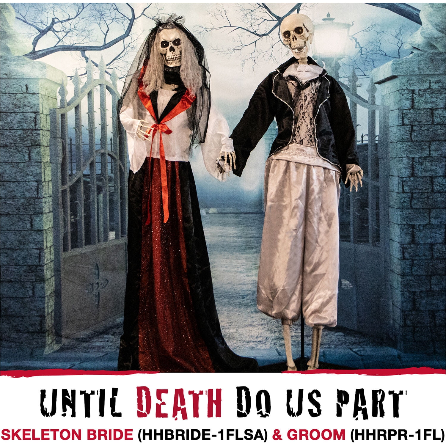 Haunted Hill Farm 65" H 3.5lbs Life-Size Animatronic Skeleton Bride, Halloween Decor, HHBRIDE-1FLSA