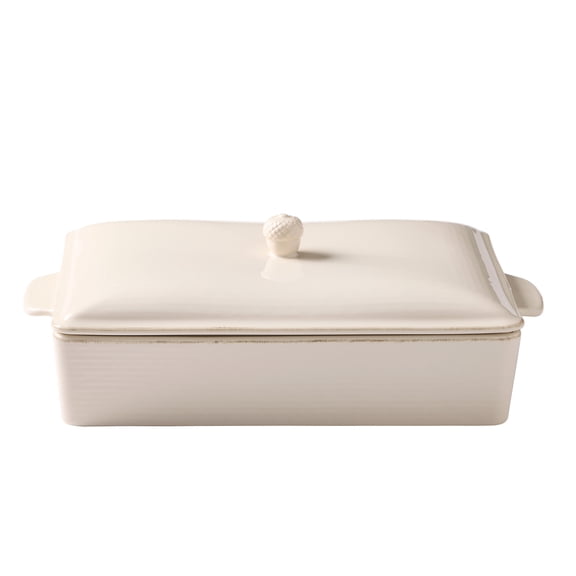 Better Homes & Gardens Artisan 9.3" x 15.5" Cream Stoneware Roasting Pan with Lid