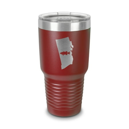 

Rhode Island Bass Tumbler 30 oz - Laser Engraved w/ Clear Lid - Stainless Steel - Vacuum Insulated - Double Walled - Travel Mug - state shaped largemouth fishing fish ri - Maroon