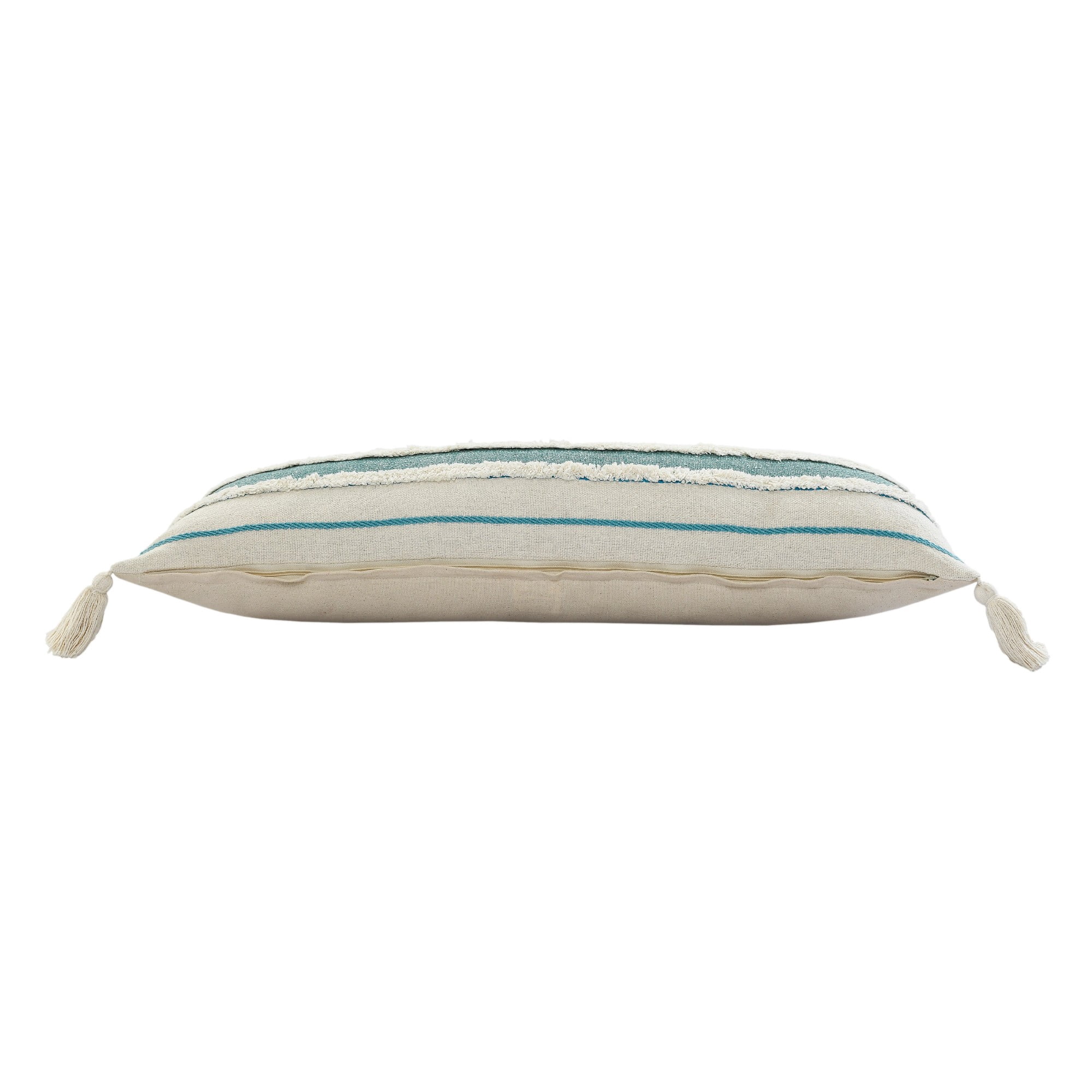 Laddha Home Designs Hand Stitched Striped Cotton Lumbar Pillow Cover - 36" - White and Blue