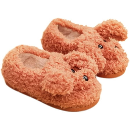 

DanceeMangoo Women Cute Teddy Block Heel Slippers Fluffy Fleece Plush Memory Foam Slipper Indoor Outdoor Home Shoes
