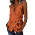 thumbnail image 3 of Outfmvch Sleeveless Linen Tops for Women Cotton Linen Sleeveless Tops for Women Vest Tops Women Linen Sleeveless Tops for Women Sleeveless Vest for Women Linen Blend Tops For Women Orange L, 3 of 8