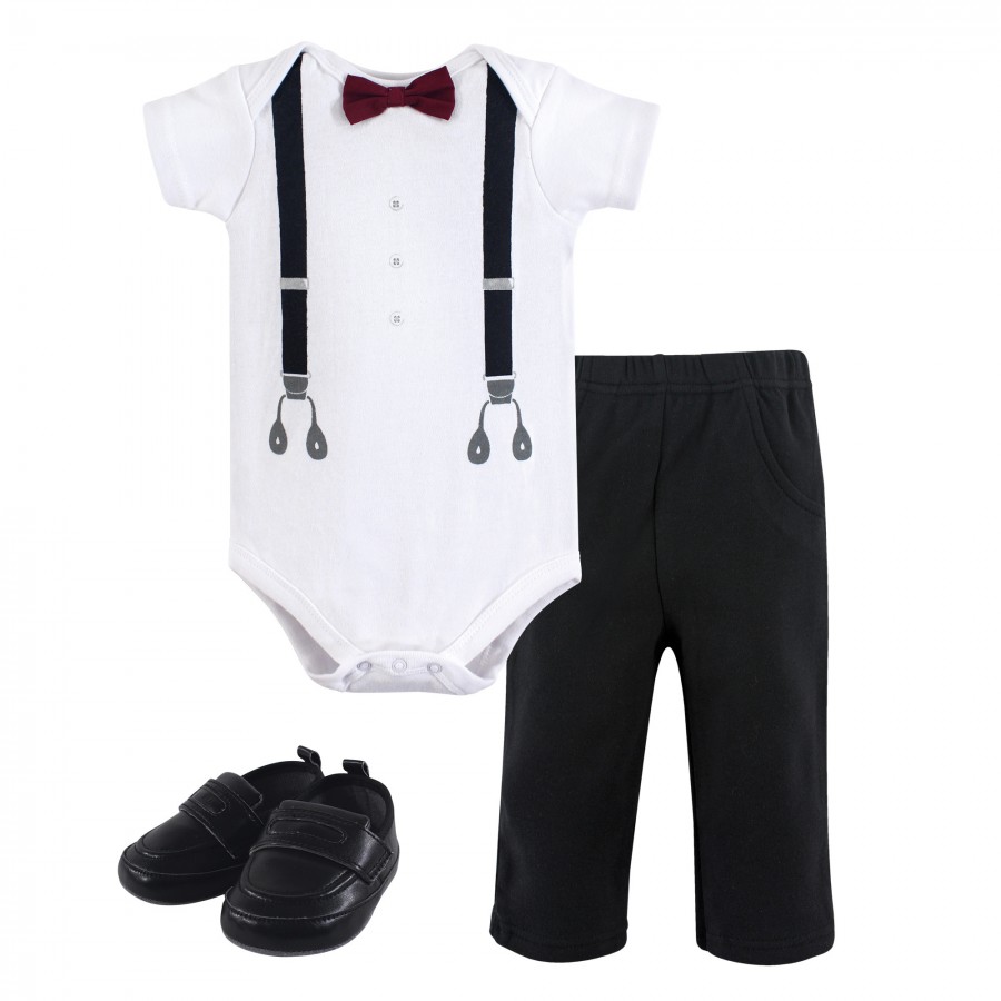 Little Treasure Baby Boy Cotton Bodysuit, Pant and Shoe 3pc Set, Man Of
