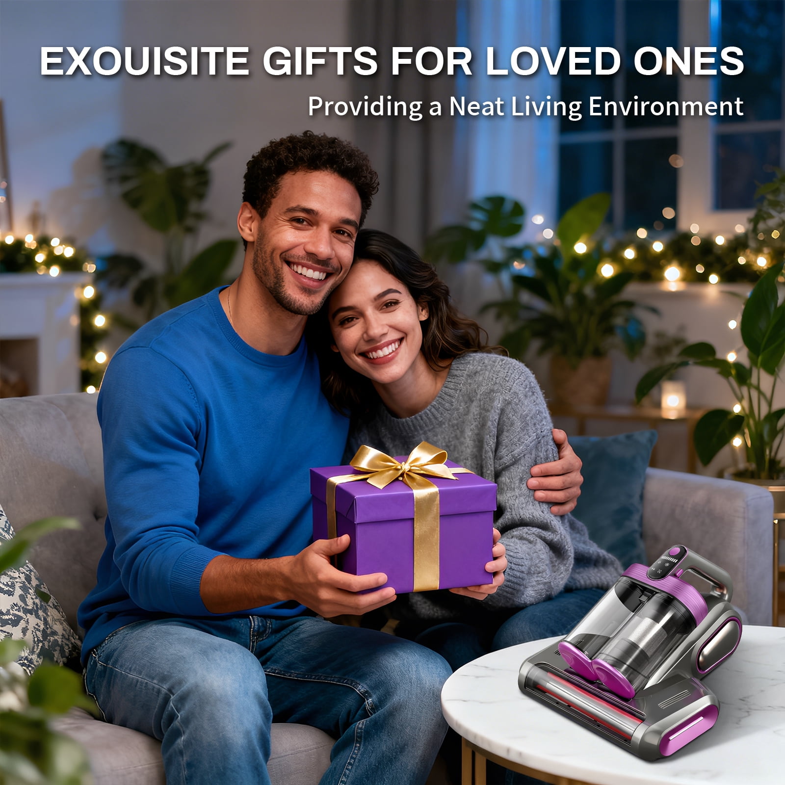 Cordless Mattress Vacuum Cleaner, 16kpa Bed Vacuum Cleaner with 253.7nm Uv-C Light & Ultrasonic Tech Dual Bins for Dust & Widen Suction Port 120w for Bed Sofa & Pet Hair(Purple)