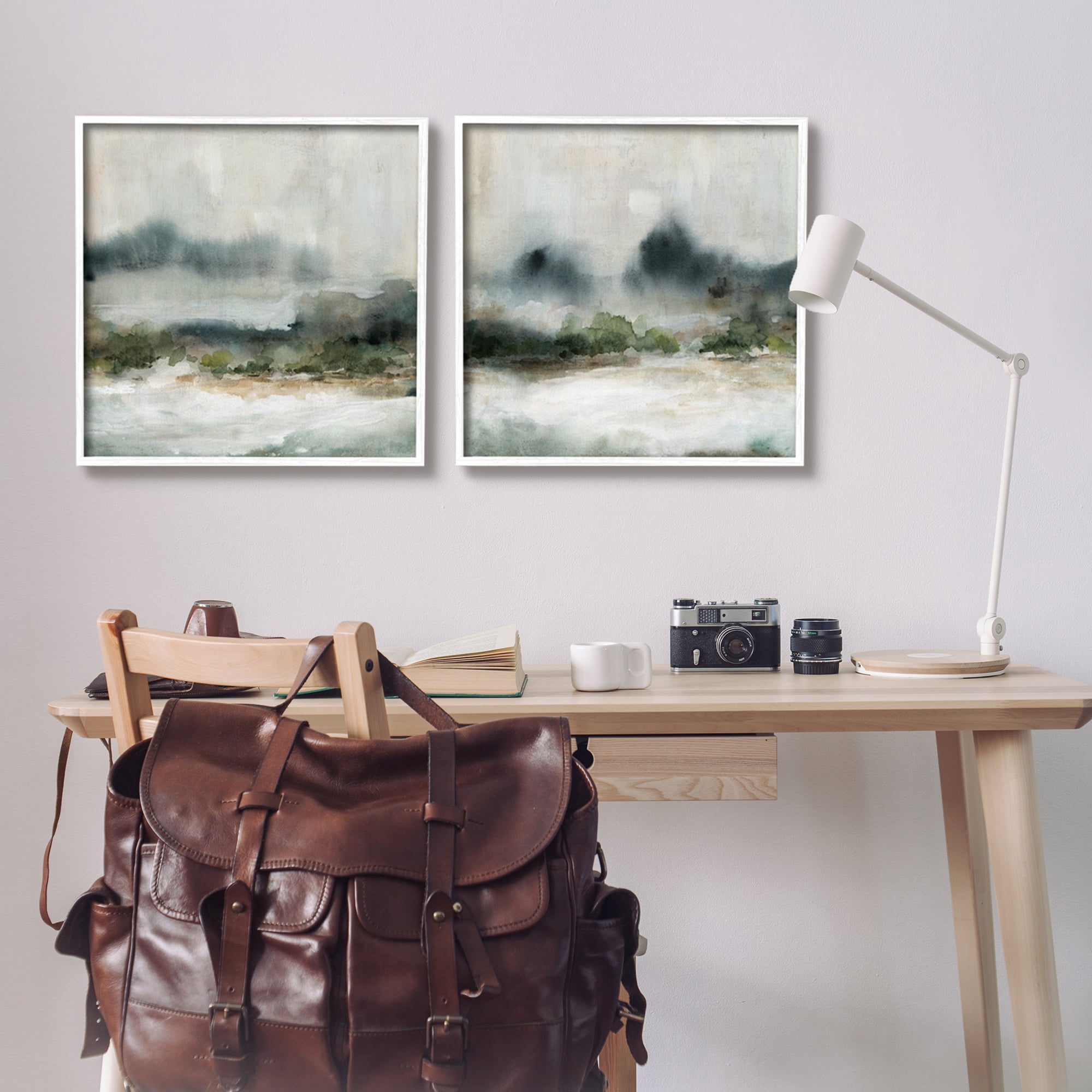 Stupell Industries Somber Abstract Landscape Mountain Scenery Watercolor Details Painting White Framed Art Print Wall Art, Set of 2, Design by Carol Robinson