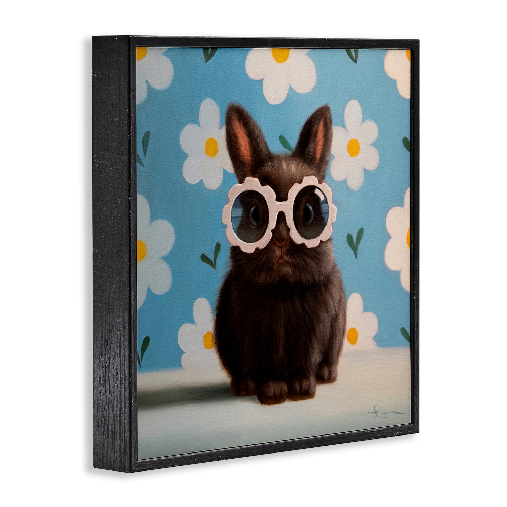 Flower Child Bunny Black Framed Giclee Art, design by Lucia Heffernan
