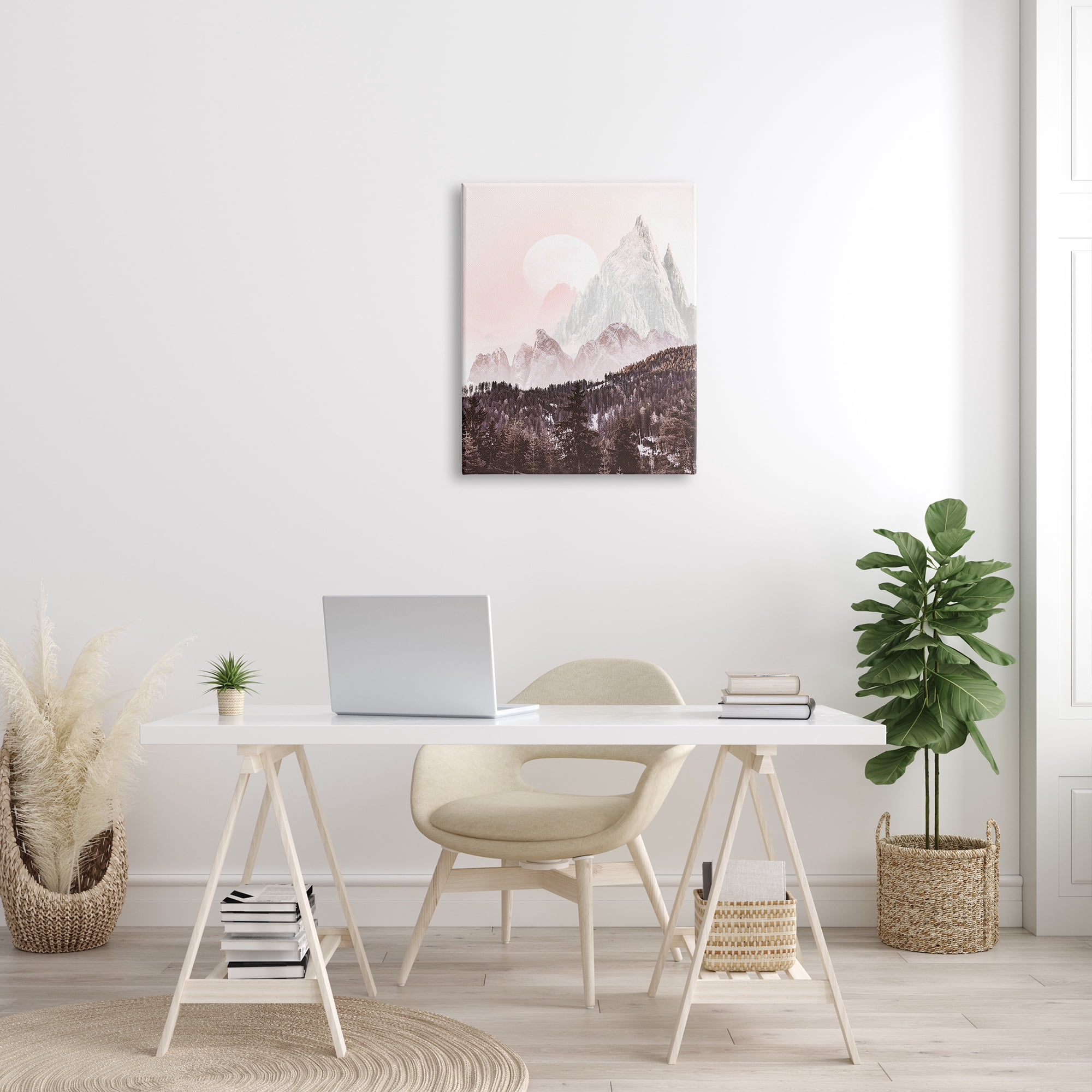 Stupell Industries Mountain Peak Tree Forest Landscape Monochromatic Sun Landscape Photography Gallery Wrapped Canvas Print Wall Art, 24 x 30