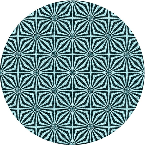 Ahgly Company Indoor Round Patterned Blue Lagoon Blue Area Rugs, 5' Round