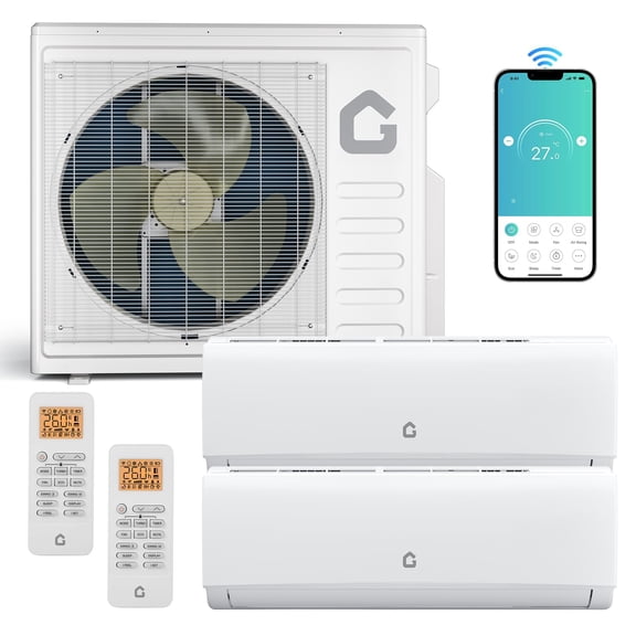 35,000 BTU Dual Zone Mini Split Air Conditioner with Heat Pump – 18K   18K Ductless Wall Mounted AC System, 19 SEER2 Inverter, WiFi Control, Remote, 208-230V (No Copper Line Set)