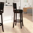 thumbnail image 3 of Merrick Lane 30" Panel Back Bar Height Stool with Black Faux Leather Upholstered Back & Seat, Nail Trim, and Cappuccino Wooden Frame, 3 of 12