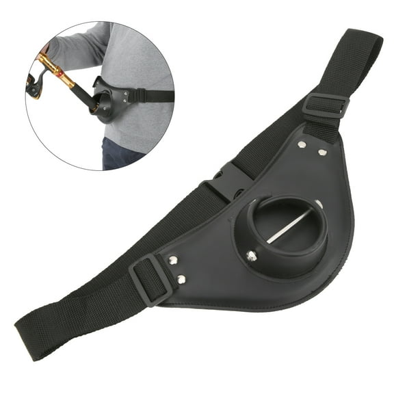 PU Leather Black Adjustable Rotatable Fishing Fighting Waist Belt Rod Pole Holder Professional Fishermen Accessory
