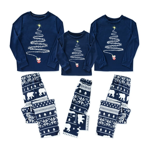 GRNSHTS Holiday Christmas Pajamas Family Matching Pjs Set Long Sleeve Printed Xmas Jammies for Couples Kids (Navy Blue ,Kid 2T)