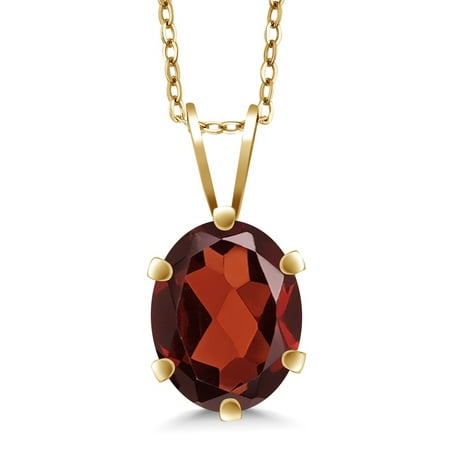 - 1.40 Ct Oval Shape Red Garnet Yellow Gold Plated Silver Pendant + 18 Inch Chain