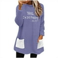 thumbnail image 3 of lcziwo Womens Sherpa Pullover Funny Letter Print Fleece Crewneck Sweatshirt Fuzzy Warm Loungewear Winter Thermal Tops with Colorblock Pockets 50% Percent Off Sales Today Purple M, 3 of 7